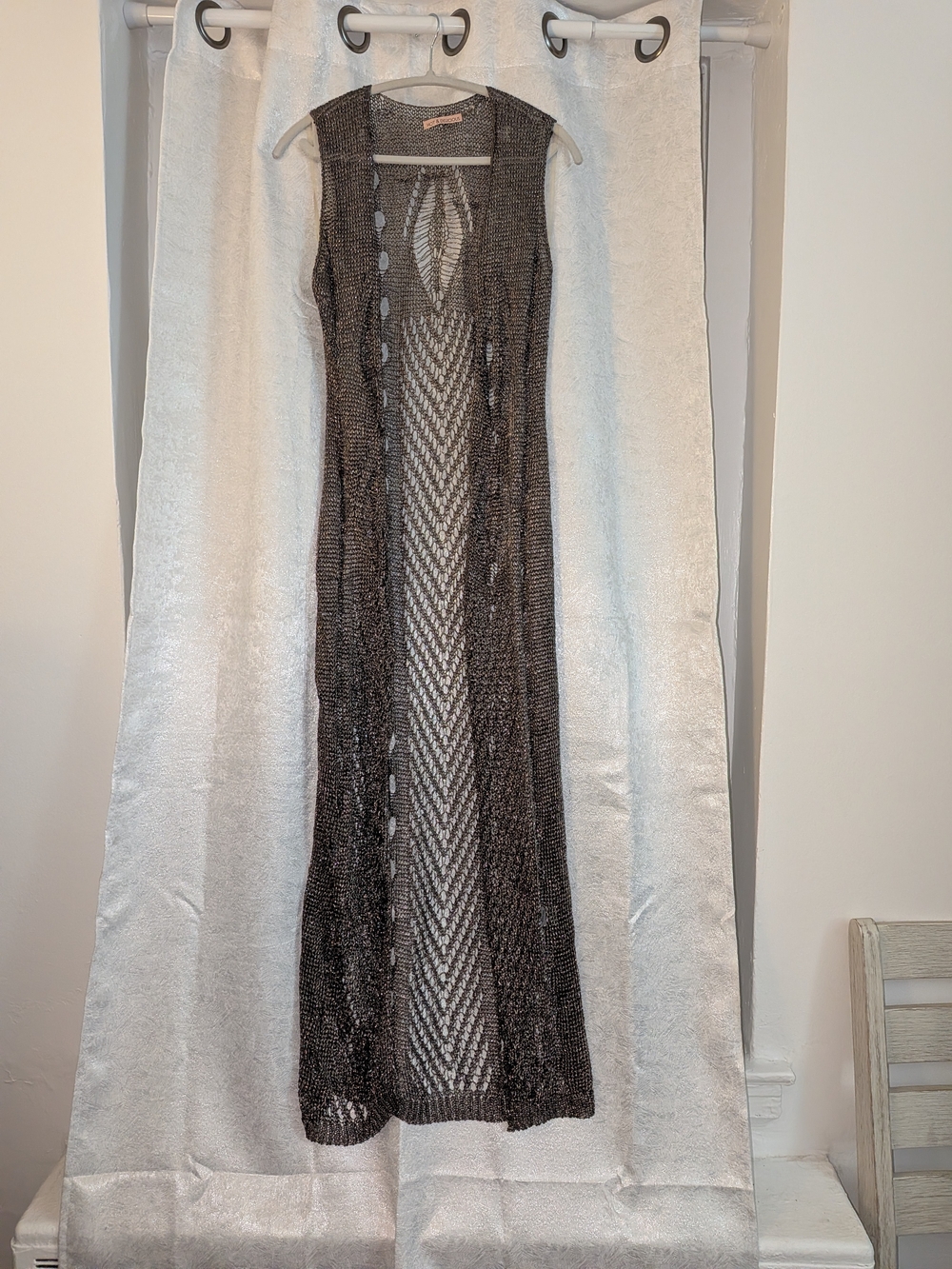 Hot & Delicious Metallic Open-Knit Maxi Duster
